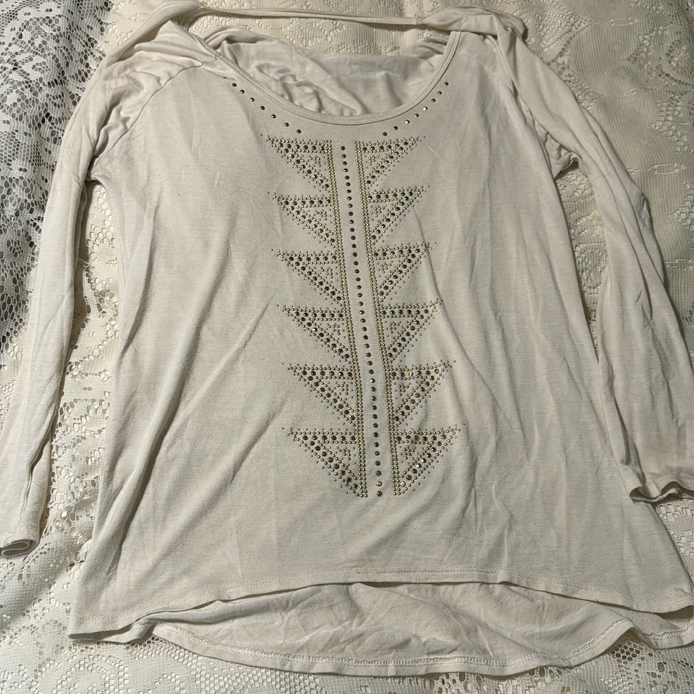 Aztec Blouse Long Sleeve Cowl Back Large